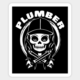 Female Plumber Skull and Wrench White Logo Sticker